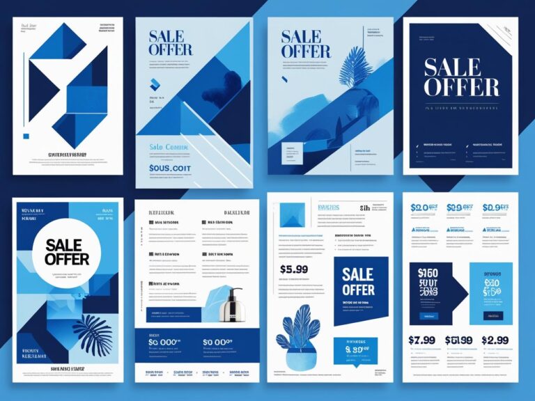 sale offer posters and flyers in different themes and blue color